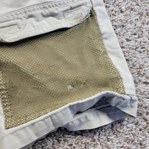 Columbia Shorts Mens XL Beige PFG Fishing Mesh Pockets Cotton Stretch Fish Flaw* - Picture 2 of 9